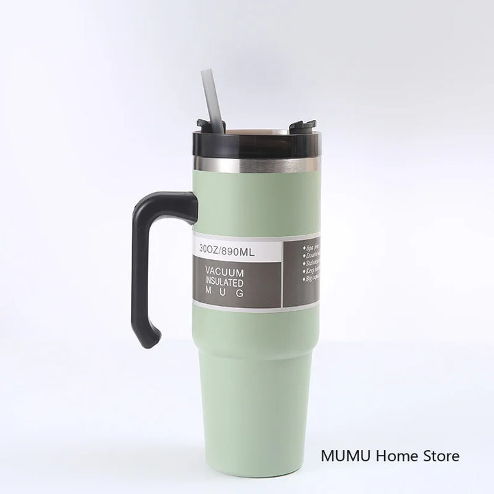 20oz/30oz Stainless Steel Thermos Mug With Straw Car Insulated Cup Tumbler for Outdoor Sports Keeps Cold and Heat Thermal Mug