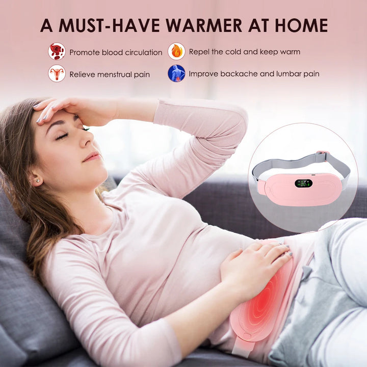 Electric Period Cramp Massager Vibrating Heating Belt for Menstrual Colic Relief Pain Waist Stomach Abdominal Warm Palace Belt